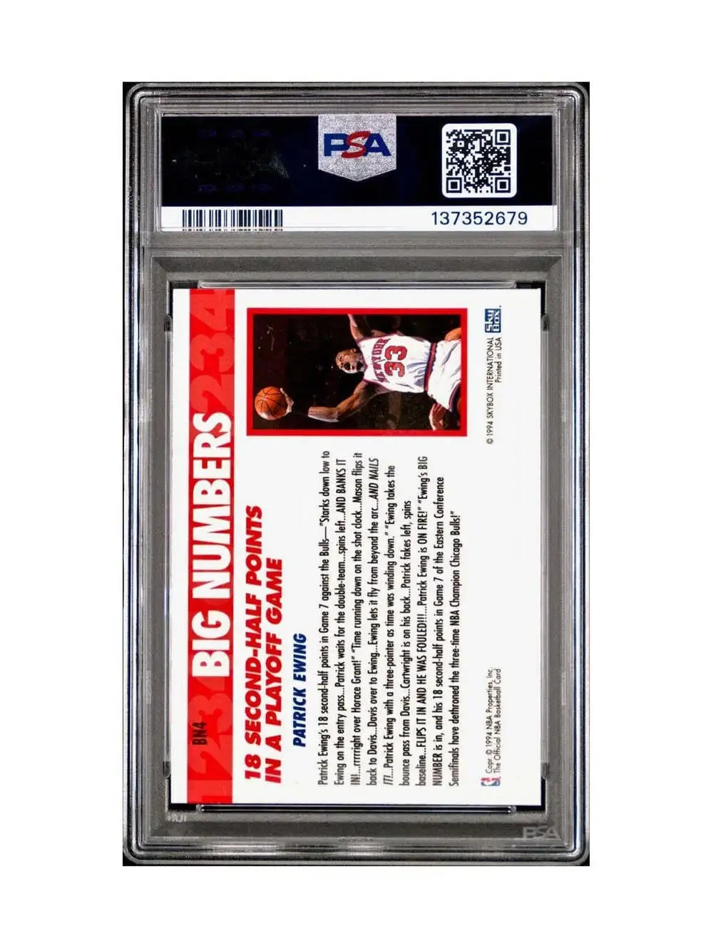 Patrick Ewing 1994 NBA Hoops Big Numbers #BN4 Rainbow PSA 8 NM-MT